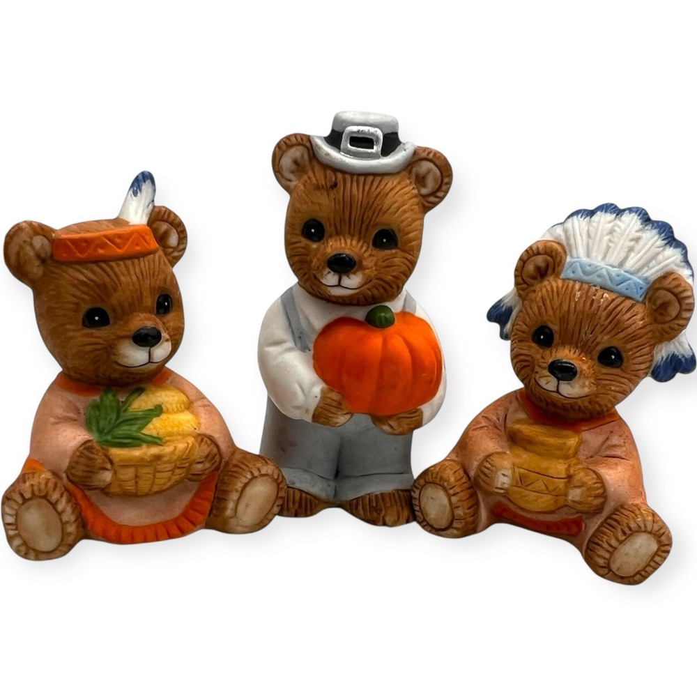 VTG Homco Figurines Autumn Harvest‎ Thanksgiving Bears 5312 Bears